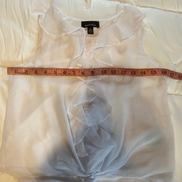 Amy's Closet Beautiful White Lined Front Ruffle Waterfall Button Blouse & Tie 14 - Picture 7 of 8
